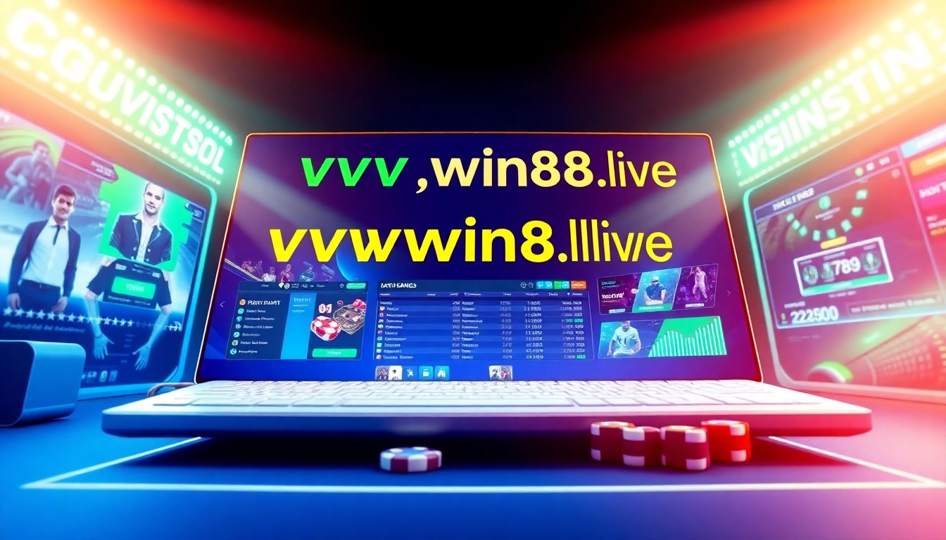 Experience vvvwin88.live with a modern online betting platform featuring vibrant casino and sports betting elements.