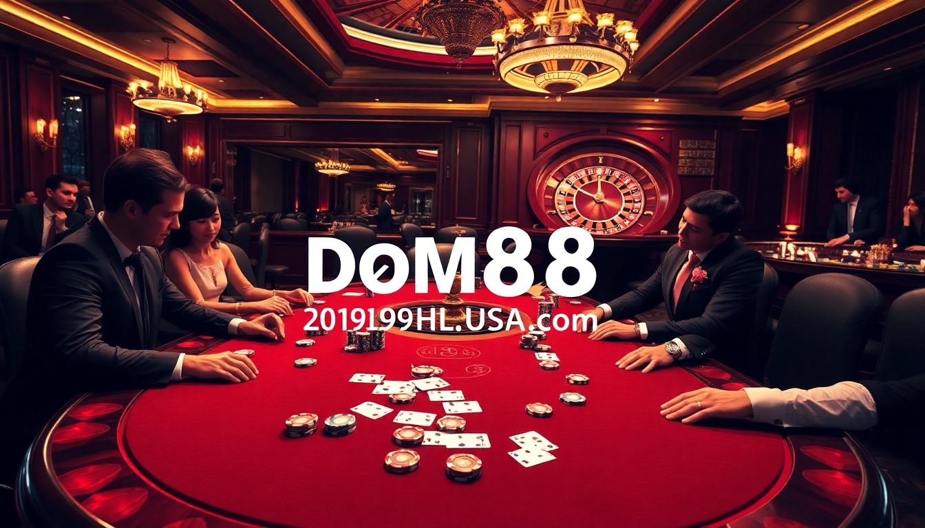 Engaging casino action at dom88.us.com with poker chips and stunning dealers.