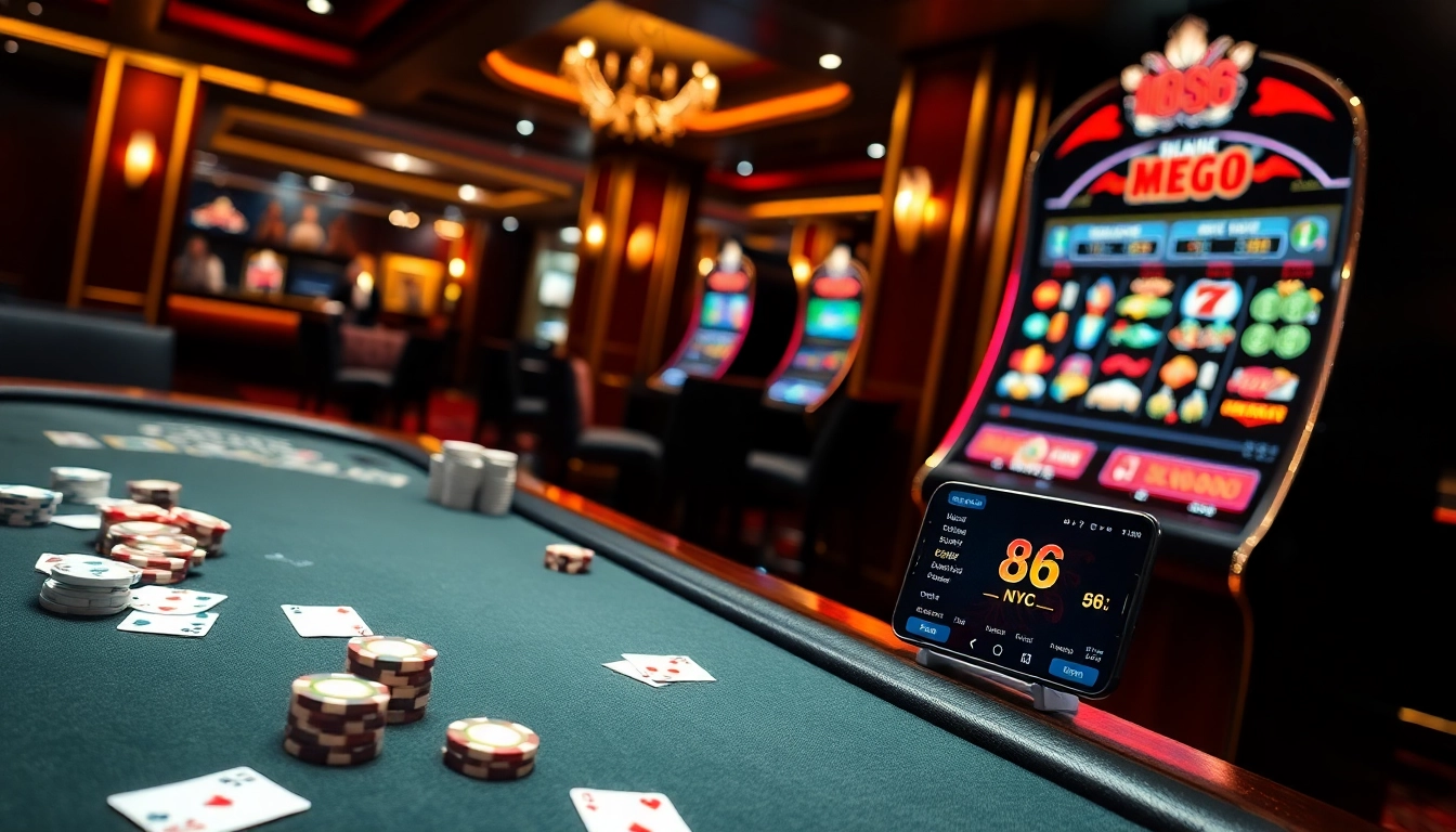Win big at mb66.nyc with an exciting casino gaming table filled with vibrant poker chips.