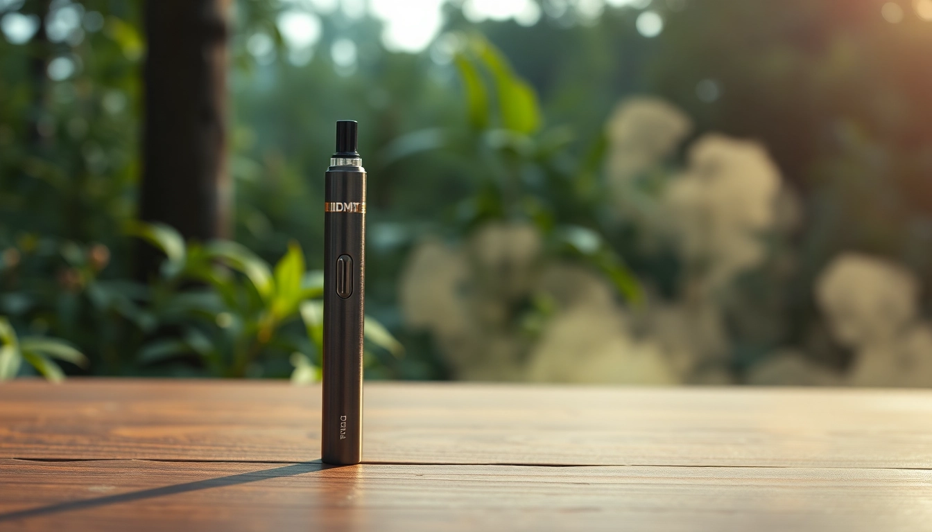 Find where to buy dmt with a close-up of a DMT vape pen amidst lush greenery.