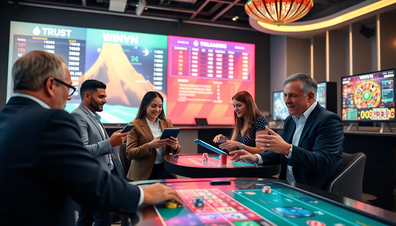 Interactive online betting experience at winvn88.live showcasing diverse players enjoying casino and sports games.